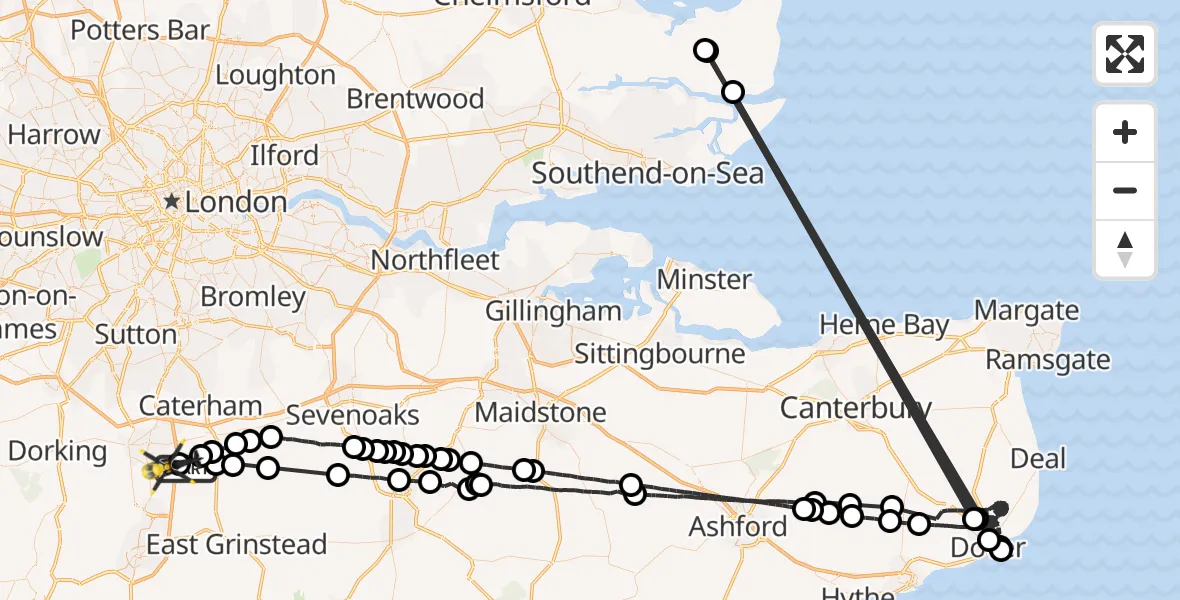 Flight route Police Helicopter Tandridge - South Nutfield, 14 May 2026, 19:29