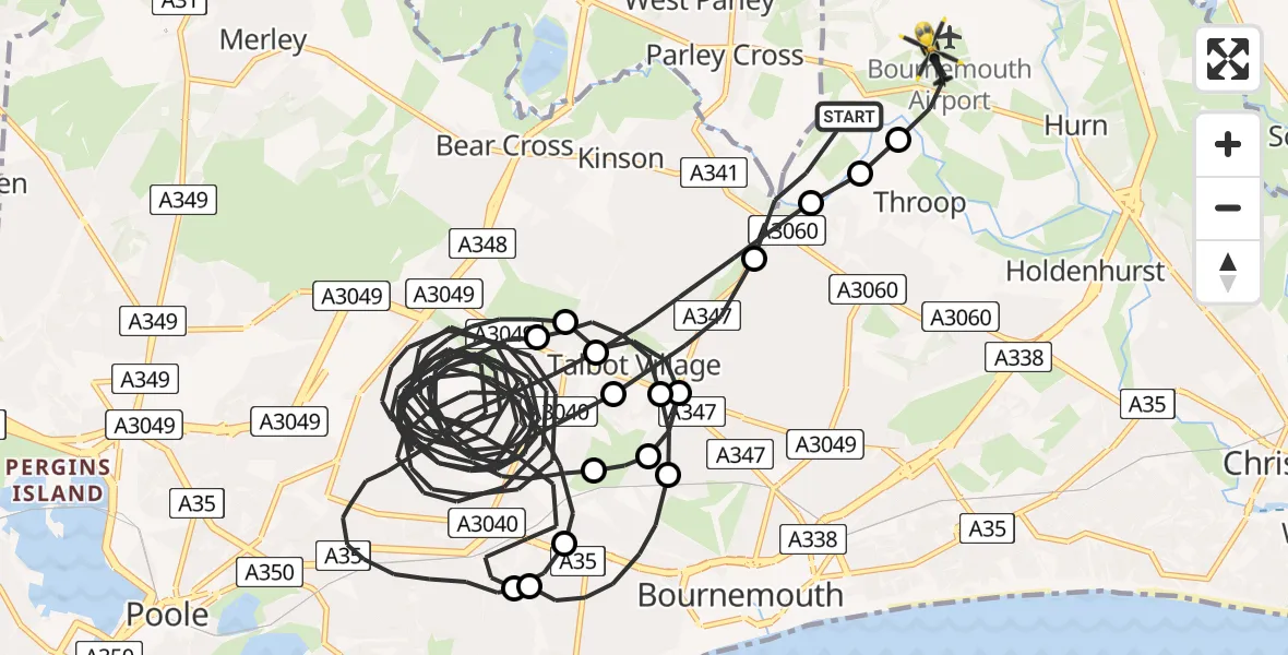 Flight route Police Helicopter Hurn - Bournemouth Airport, 14 May 2026, 19:42