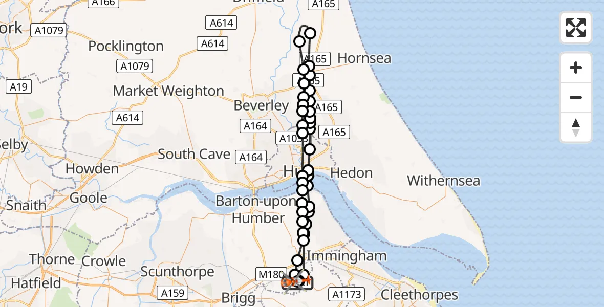 Flight route Coastguard Helicopter Humberside Airport - Humberside Airport, 14 May 2026, 20:17