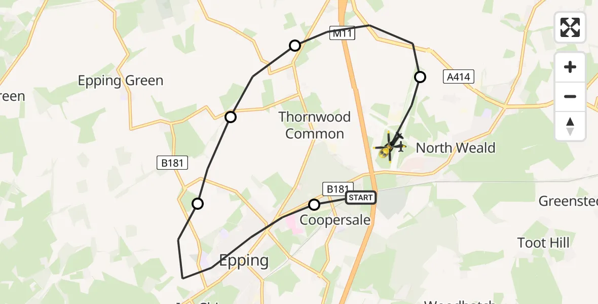 Flight route Police Helicopter North Weald Bassett - North Weald Airfield, 14 May 2026, 21:04