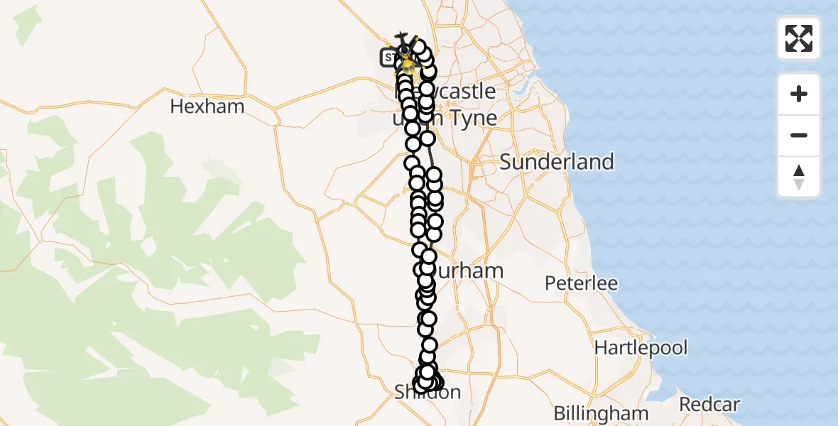 Flight route Police Helicopter Newcastle International Airport - Newcastle International Airport, 14 May 2026, 21:30