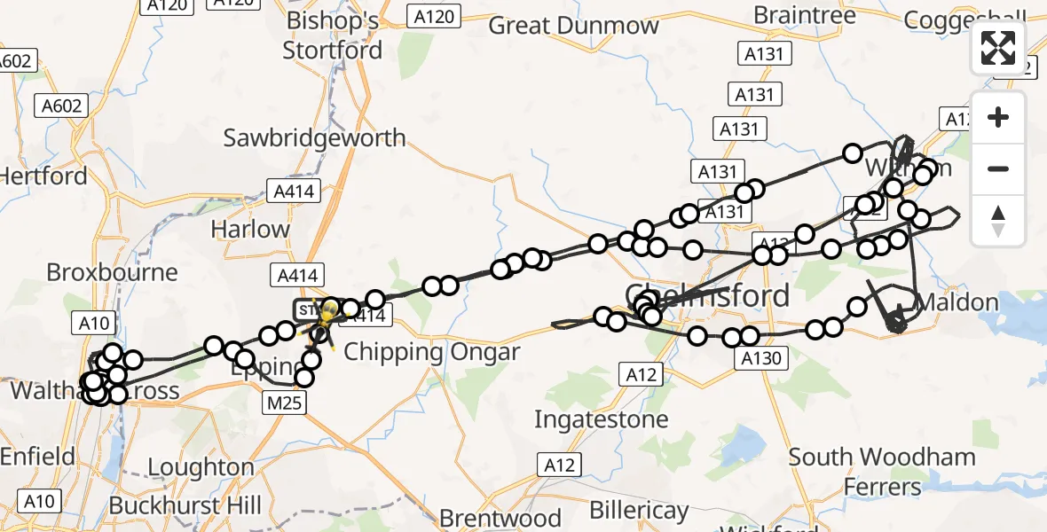 Flight route Police Helicopter North Weald Airfield - North Weald Airfield, 14 May 2026, 22:06