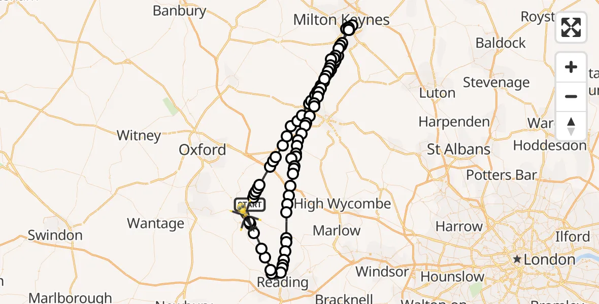 Flight route Police Helicopter Ewelme - Benson, 14 May 2026, 22:20