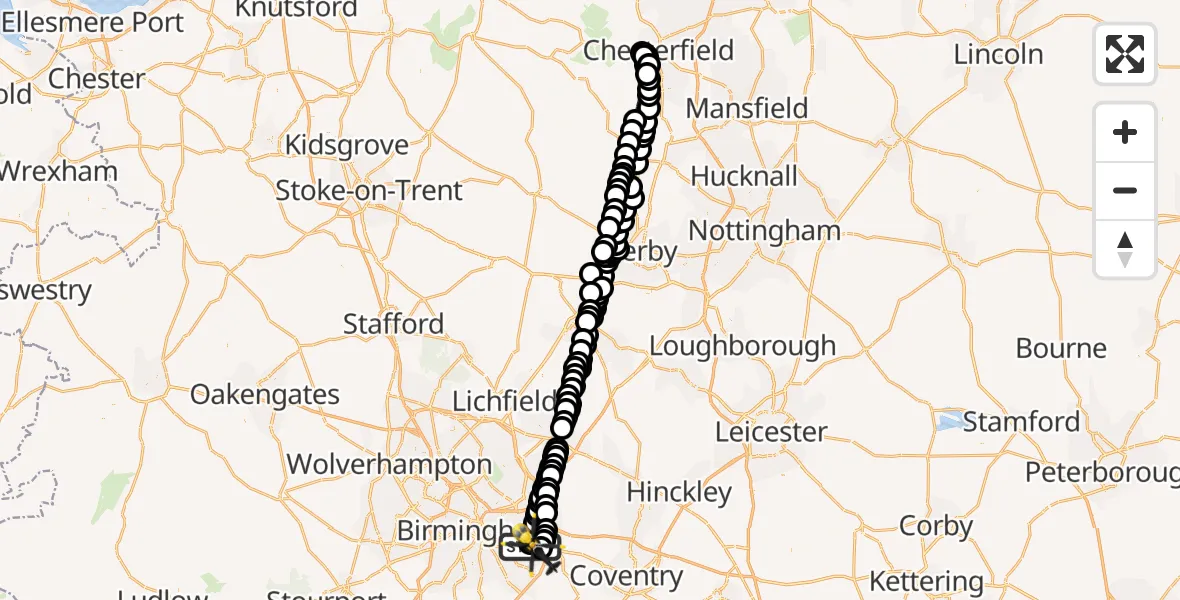 Flight route Police Helicopter Birmingham Airport - Birmingham Airport, 14 May 2026, 22:45