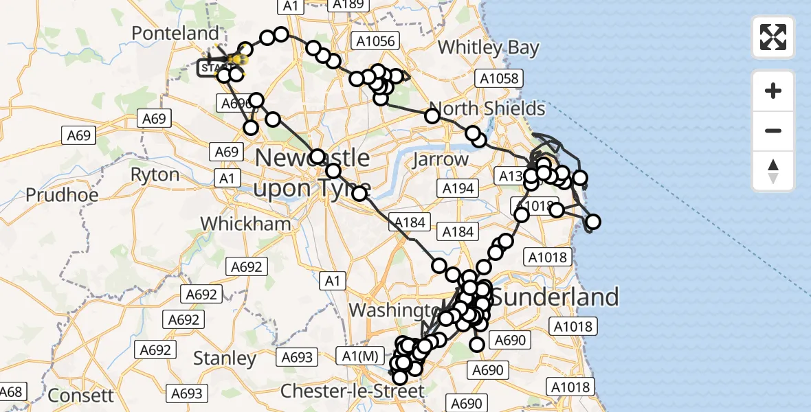 Flight route Police Helicopter Newcastle International Airport - Newcastle International Airport, 14 May 2026, 23:12