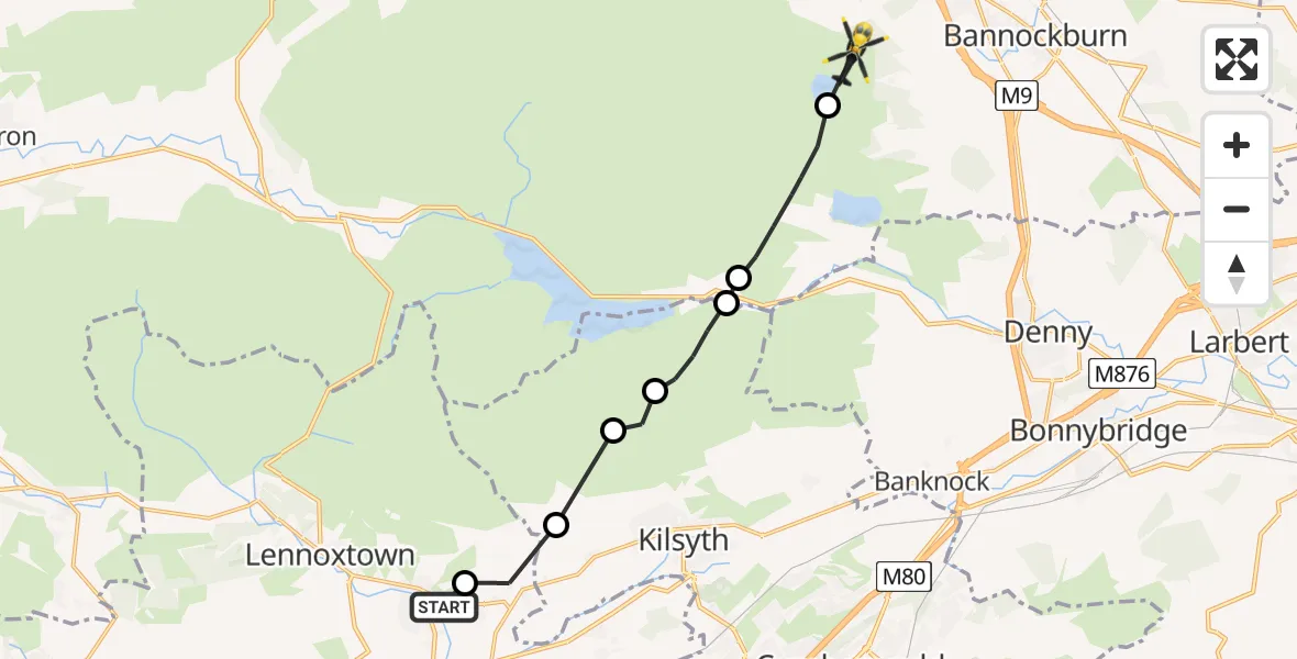 Flight route Police Helicopter Milton of Campsie - Cambusbarron, 14 May 2026, 23:34
