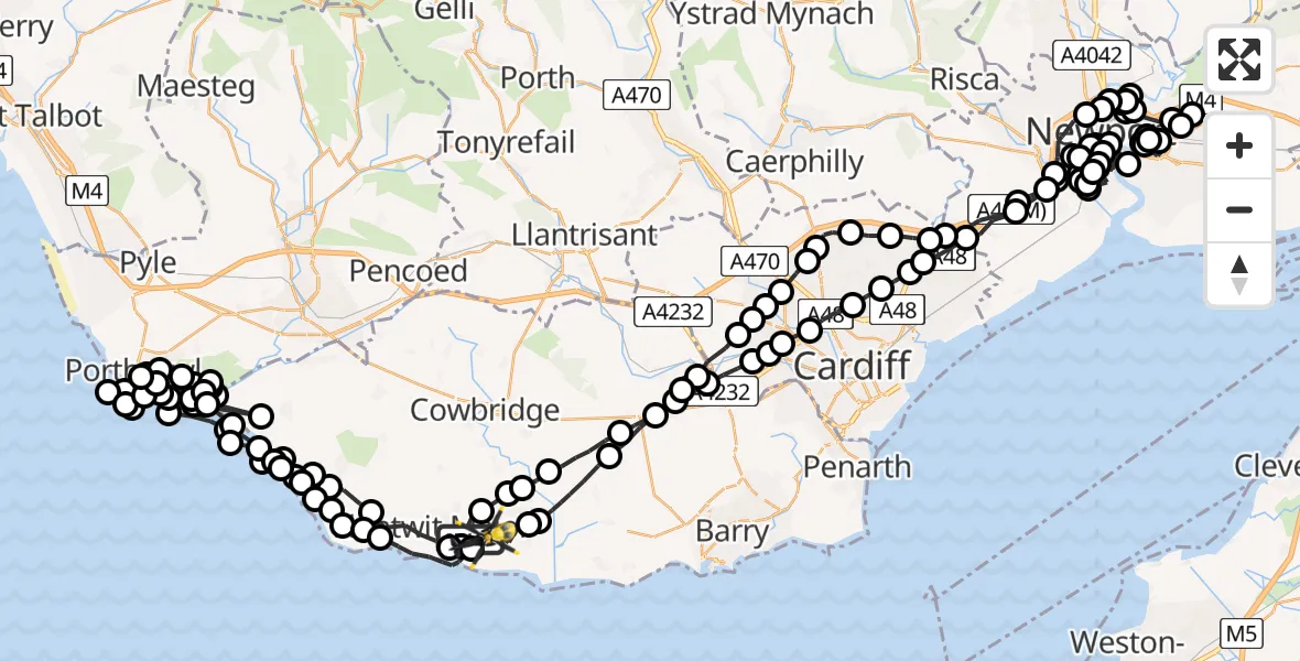 Flight route Police Helicopter Boverton - MOD St Athan, 14 May 2026, 23:41