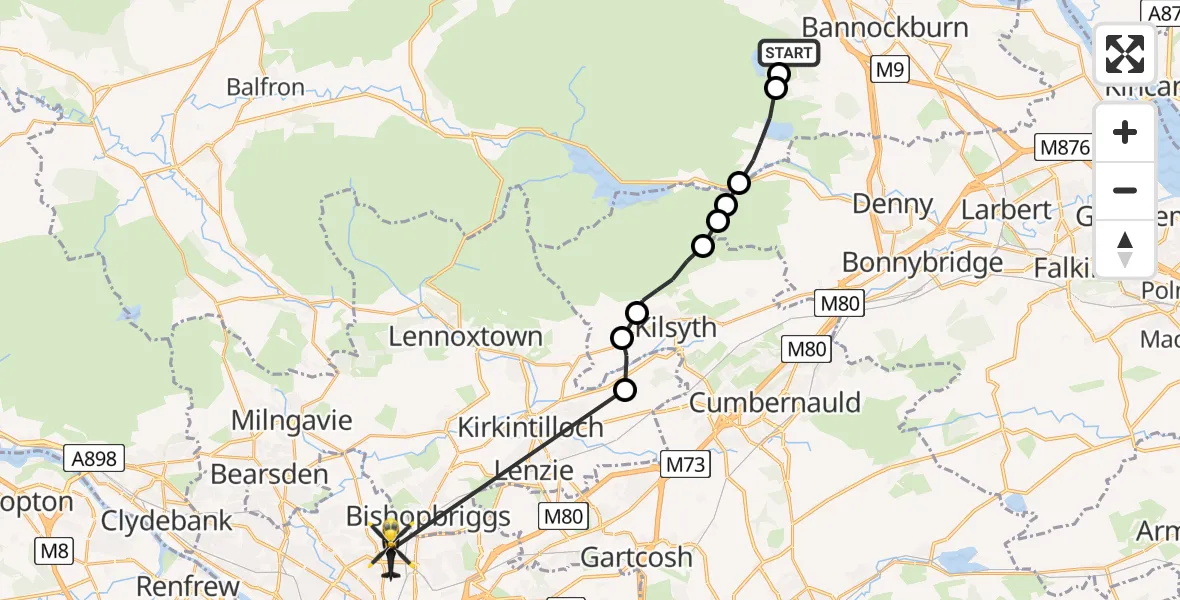 Flight route Police Helicopter Torbrex - Glasgow, 15 May 2026, 00:14