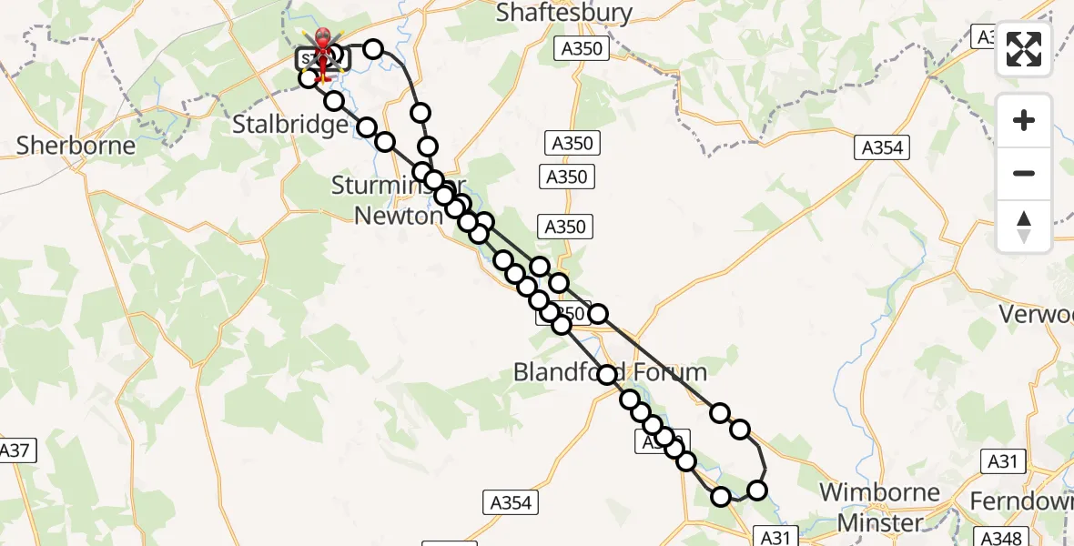Flight route Air Ambulance Helicopter Henstridge Airfield - Henstridge Airfield, 15 May 2026, 00:34