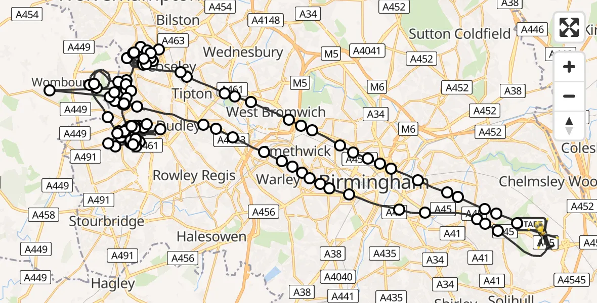 Flight route Police Helicopter Birmingham Airport - Birmingham Airport, 15 May 2026, 00:48