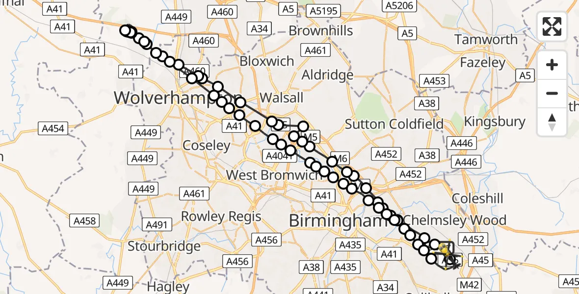 Flight route Police Helicopter Birmingham Airport - Birmingham Airport, 15 May 2026, 03:06
