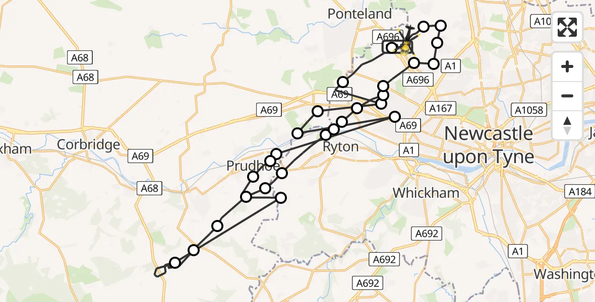 Flight route Police Helicopter Newcastle International Airport - Newcastle International Airport, 15 May 2026, 03:44