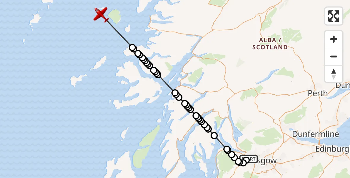 Flight route Air Ambulance Aircraft Glasgow Airport - Inner Seas, 15 May 2026, 08:31