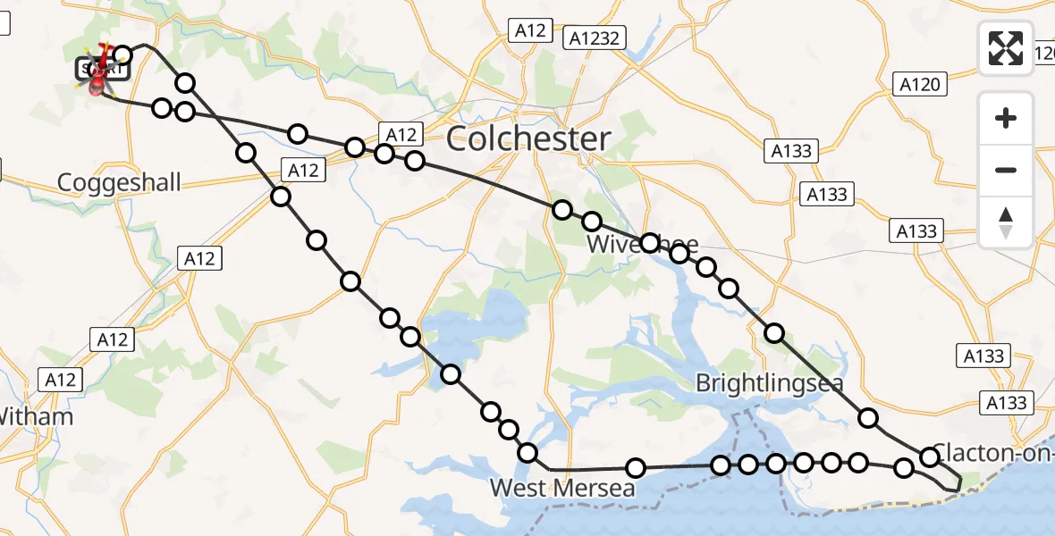 Flight route Air Ambulance Helicopter Earls Colne Airfield - Earls Colne Airfield, 15 May 2026, 08:32