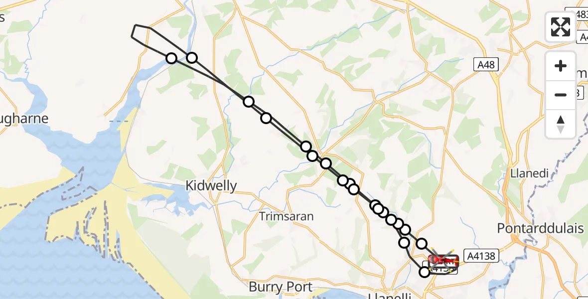 Flight route Air Ambulance Helicopter Dafen - Dafen, 15 May 2026, 08:46
