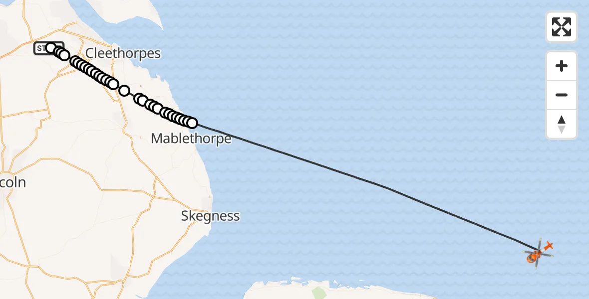 Flight route Coastguard Helicopter Humberside Airport - North Sea, 15 May 2026, 09:04