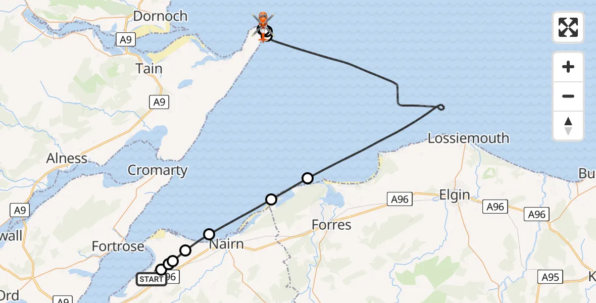 Flight route Coastguard Helicopter Inverness Airport - Travelers on the move, 15 May 2026, 09:16