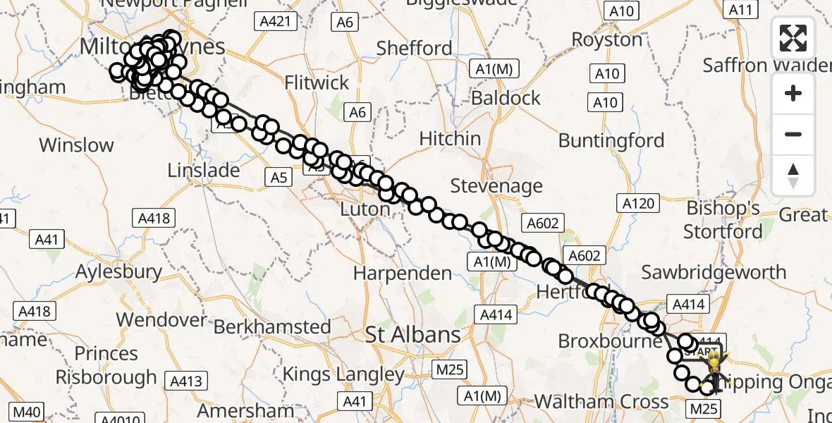 Flight route Police Helicopter North Weald Bassett - North Weald Airfield, 15 May 2026, 09:17