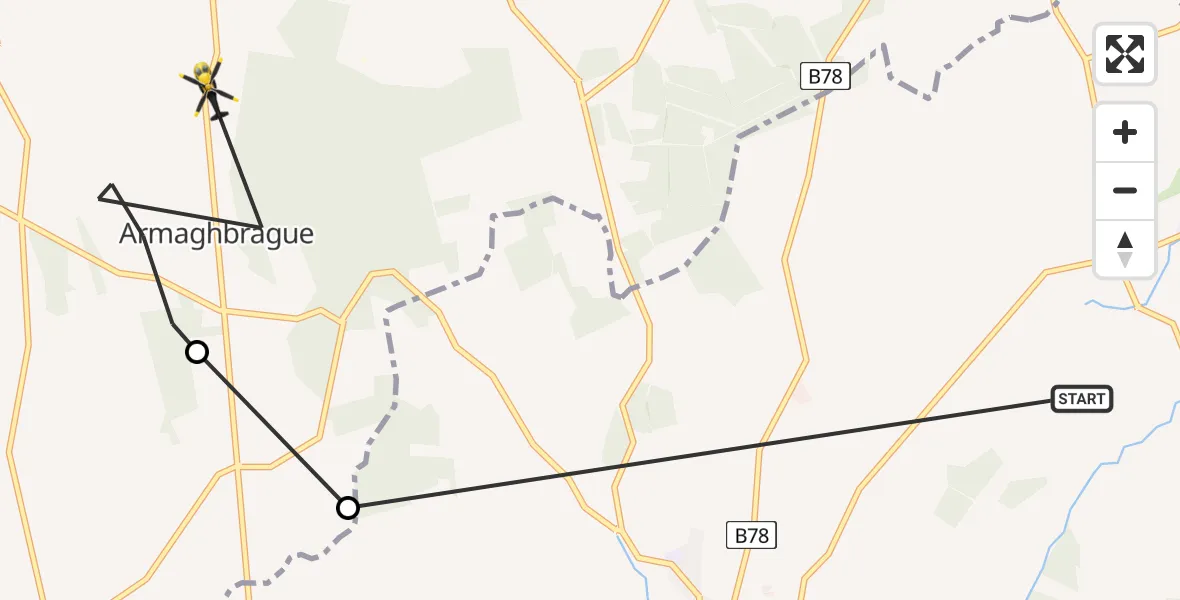 Flight route Police Helicopter Newtownhamilton - Armaghbrague, 15 May 2026, 09:36