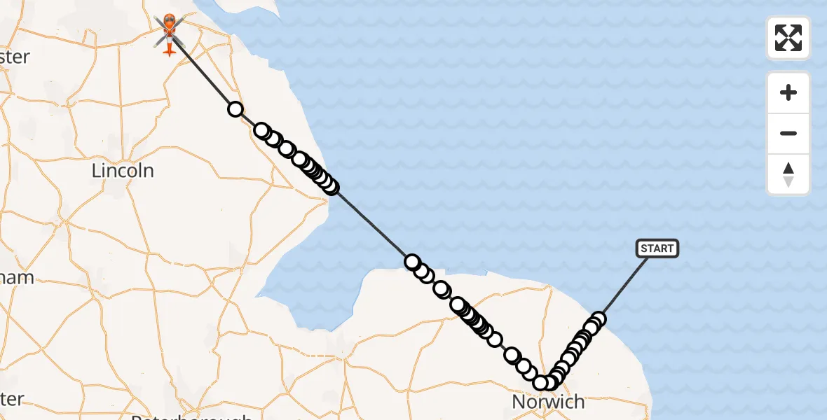 Flight route Coastguard Helicopter North Sea - Humberside Airport, 15 May 2026, 09:54