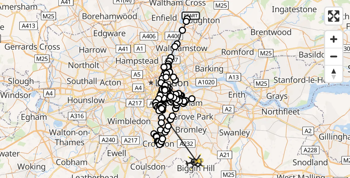Flight route Police Helicopter Metropolitan Police Air Support Unit Lippitts Hill - London Biggin Hill Airport, 15 May 2026, 09:59