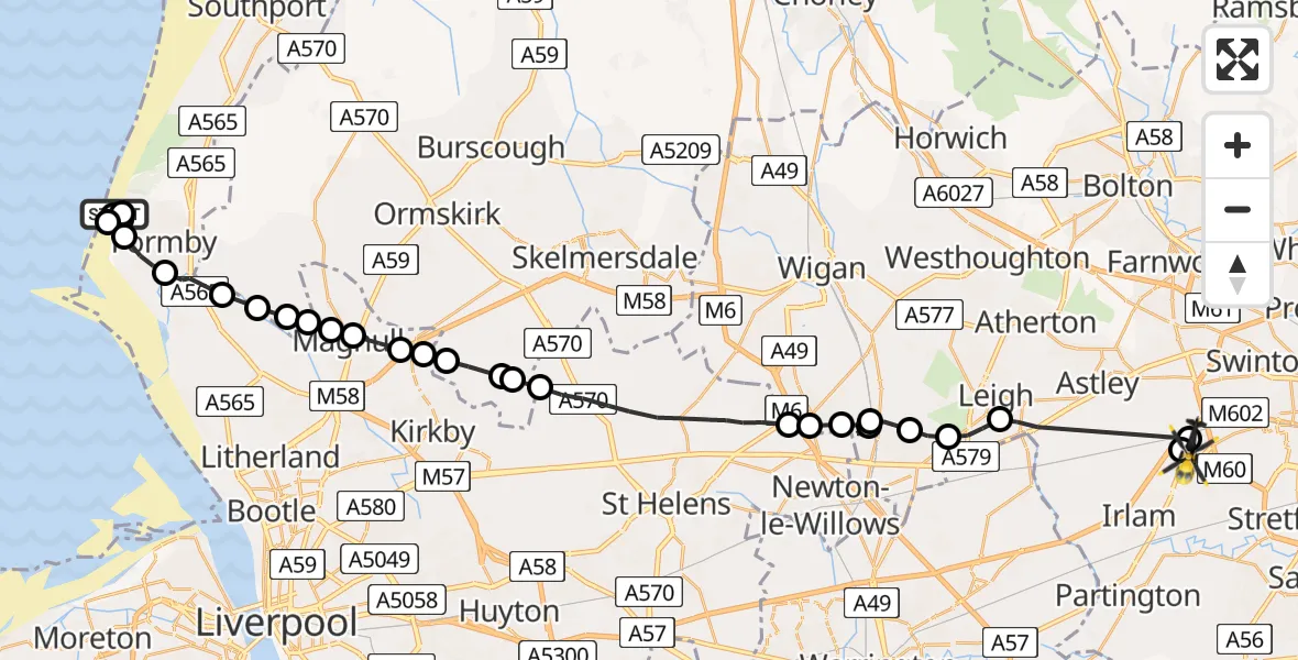 Flight route Police Helicopter Sefton - Irlam, 15 May 2026, 11:09