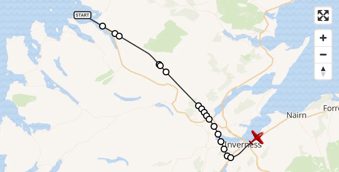 Flight route Air Ambulance Aircraft Inner Seas - Inverness, 15 May 2026, 11:38