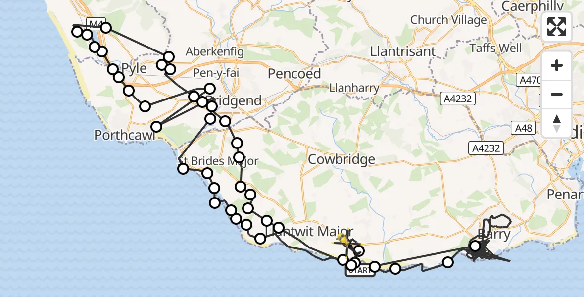 Flight route Police Helicopter St Athan - MOD St Athan, 15 May 2026, 12:04