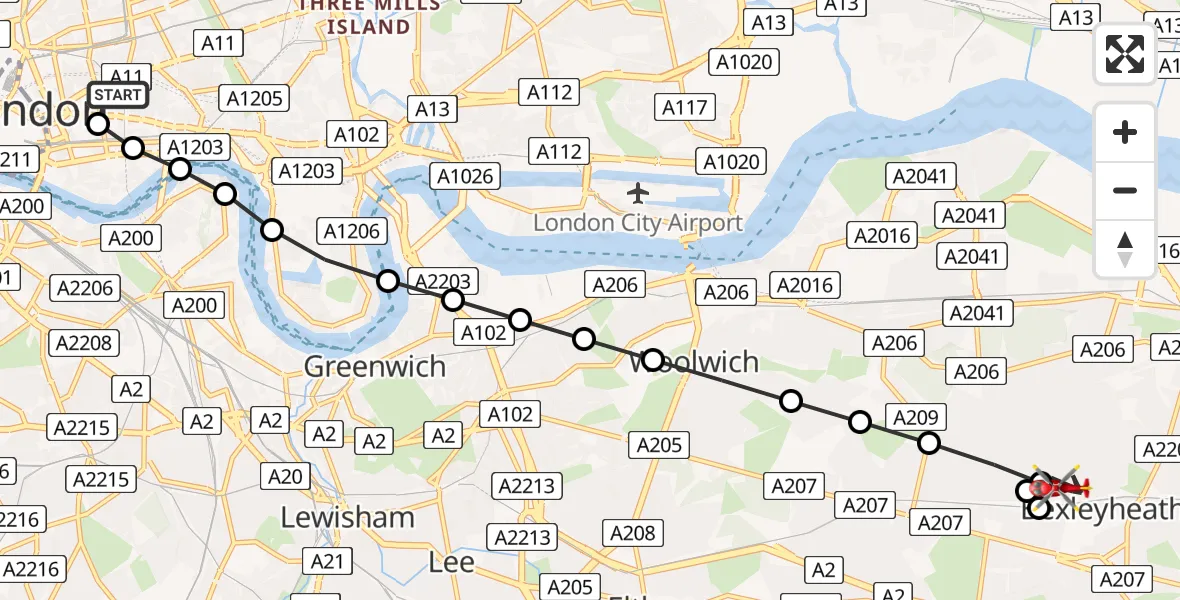 Flight route Air Ambulance Helicopter Royal London Hospital - Upper Belvedere, 15 May 2026, 12:19