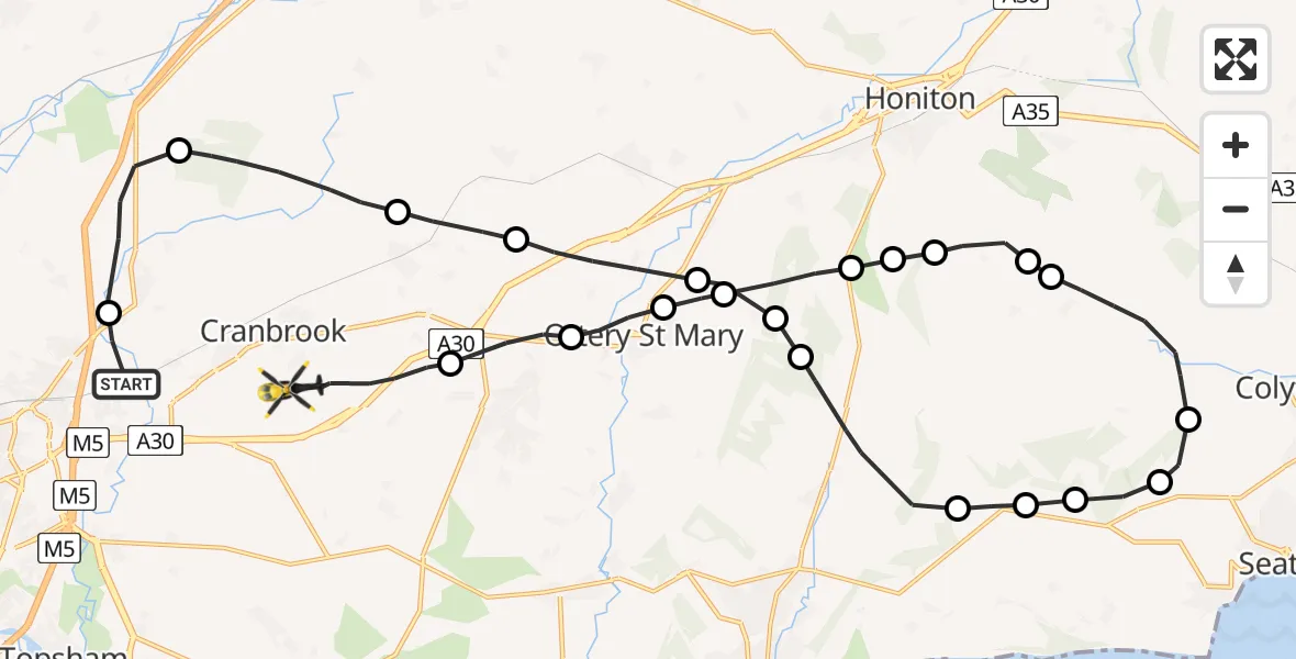 Flight route Police Helicopter West Clyst - Rockbeare, 15 May 2026, 12:57