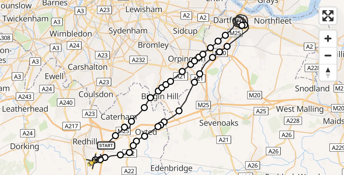 Flight route Police Helicopter Bletchingley - Tandridge, 15 May 2026, 13:10