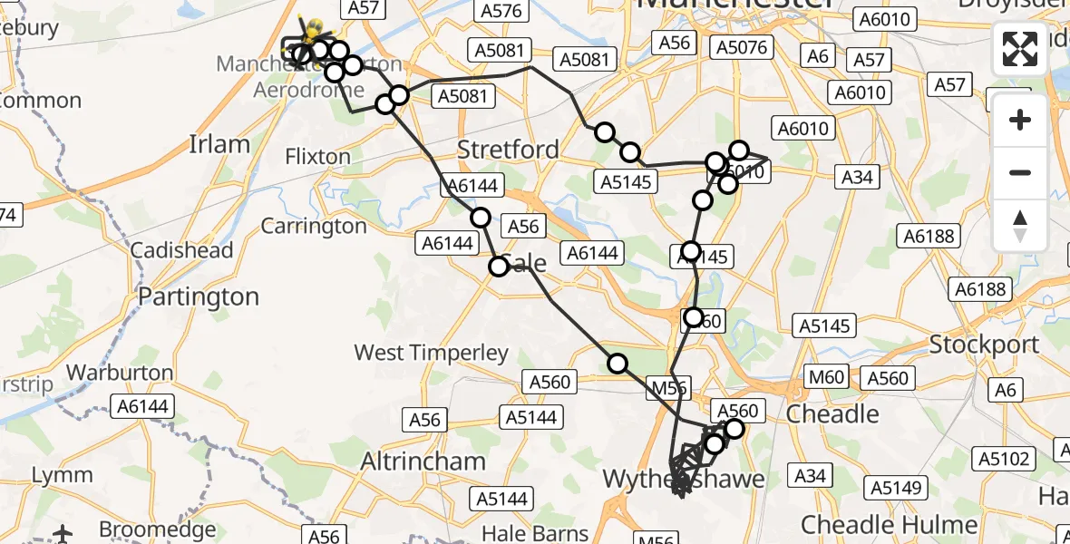 Flight route Police Helicopter Manchester Barton Aerodrome - Manchester Barton Aerodrome, 15 May 2026, 13:27