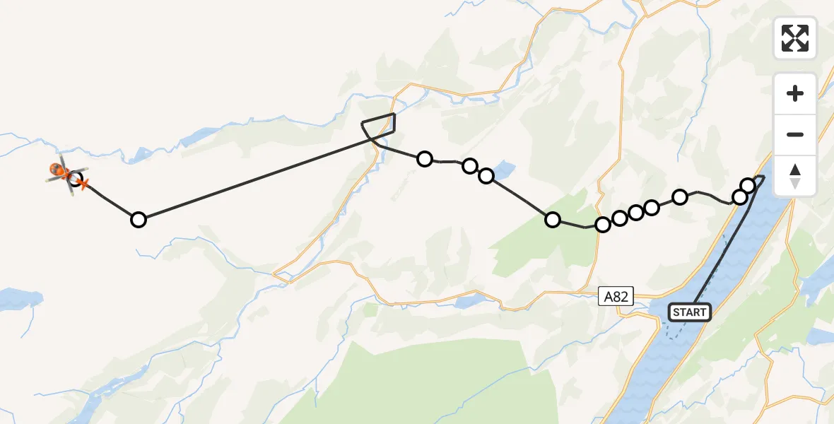 Flight route Coastguard Helicopter Loch Ness - Braulen Lodge, 15 May 2026, 13:42