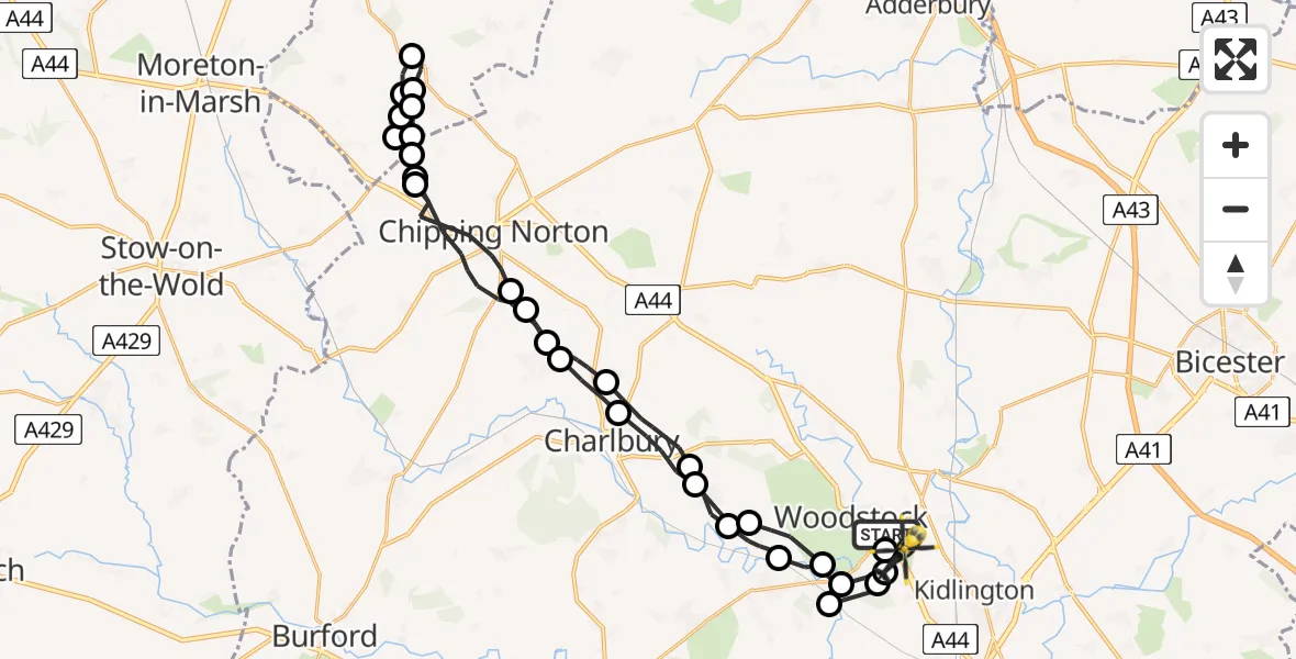 Flight route Police Helicopter London Oxford Airport - London Oxford Airport, 15 May 2026, 13:50
