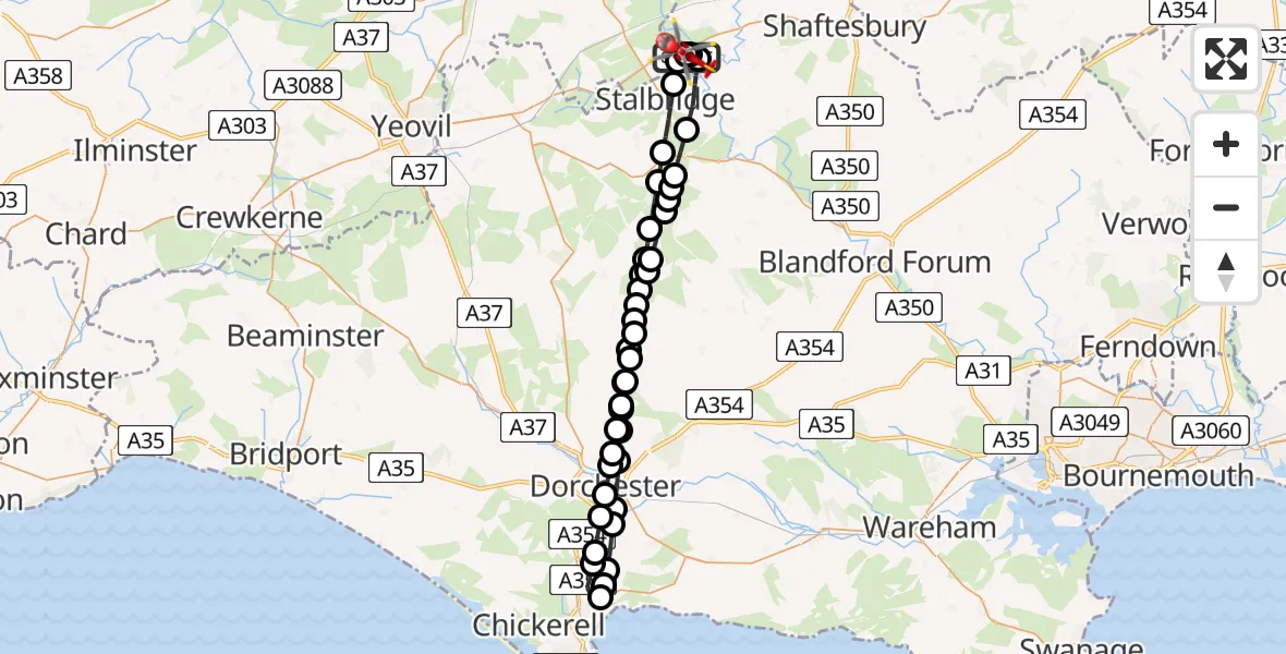 Flight route Air Ambulance Helicopter Henstridge Airfield - Henstridge Airfield, 15 May 2026, 13:53