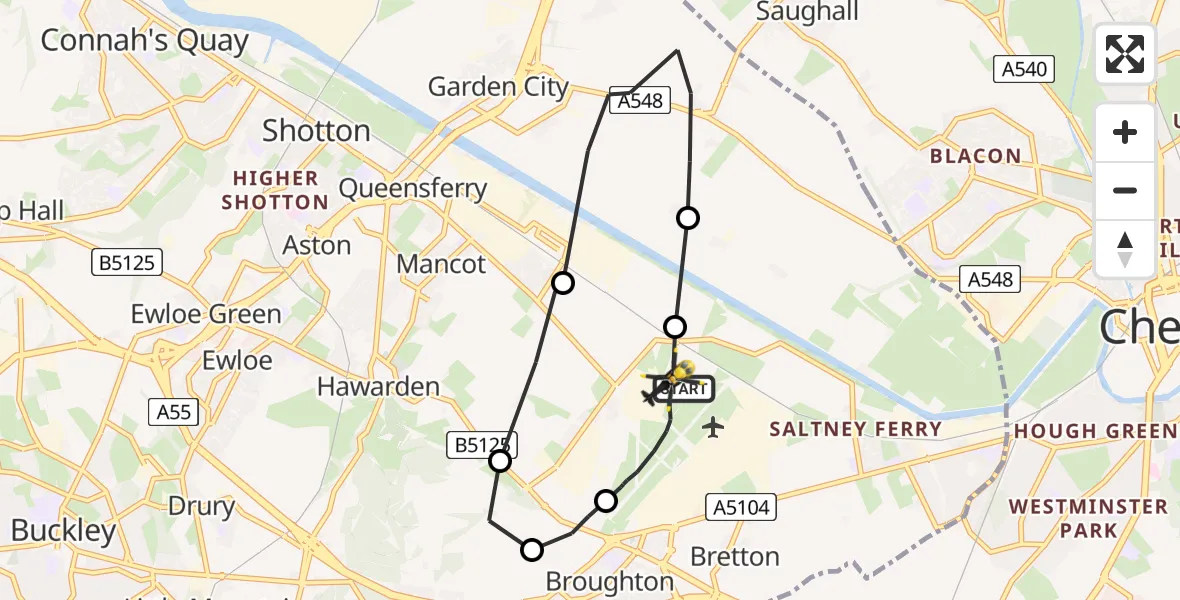 Flight route Police Helicopter Hawarden Airport - Hawarden Airport, 15 May 2026, 14:23