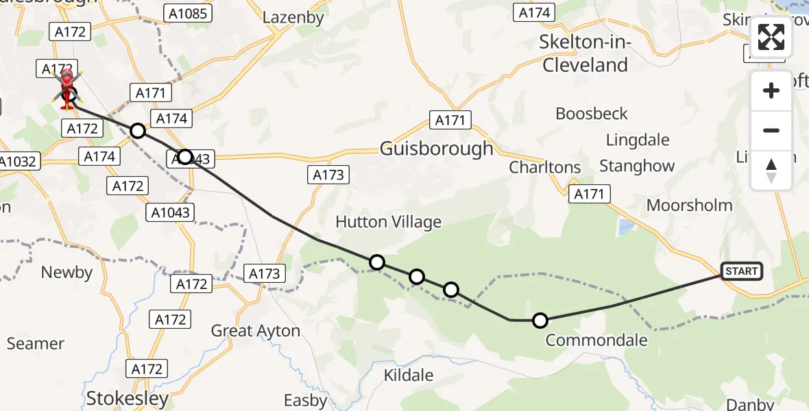Flight route Air Ambulance Helicopter Lockwood - James Cook University Hospital, 15 May 2026, 14:32