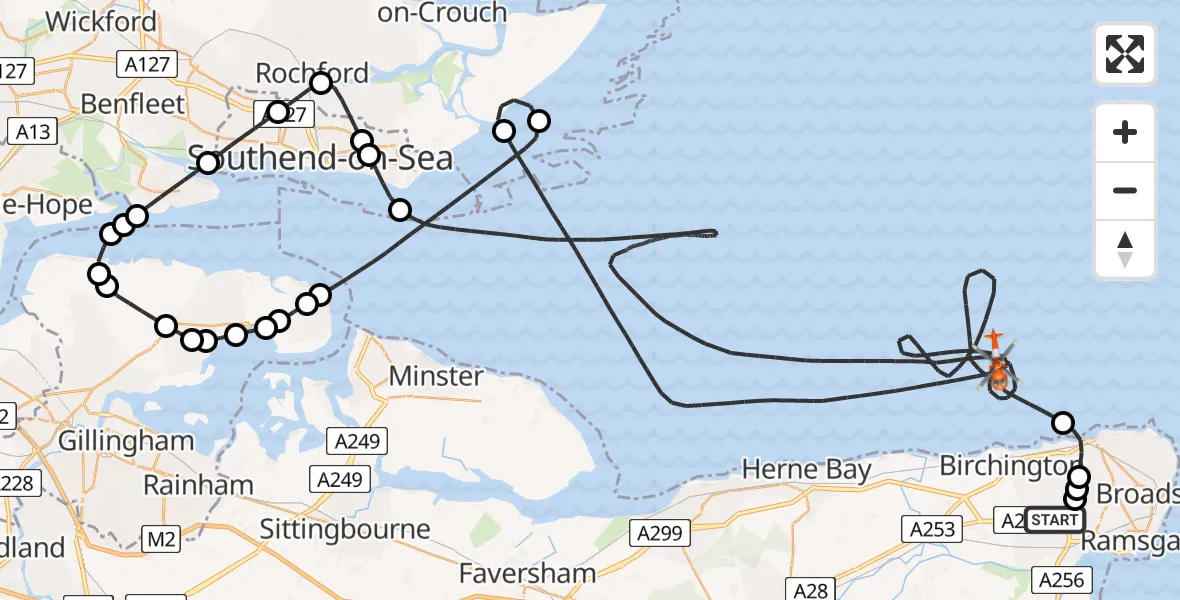 Flight route Coastguard Helicopter Manston Airport - North Sea, 15 May 2026, 14:58