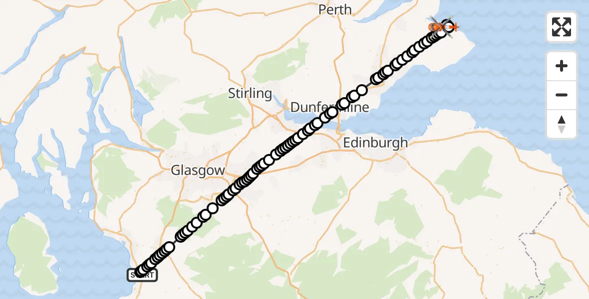 Flight route Coastguard Helicopter Glasgow Prestwick Airport - St Andrews, 15 May 2026, 15:20