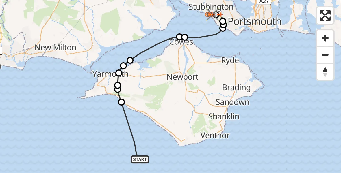 Flight route Coastguard Helicopter English Channel - Solent Airport, 15 May 2026, 15:23