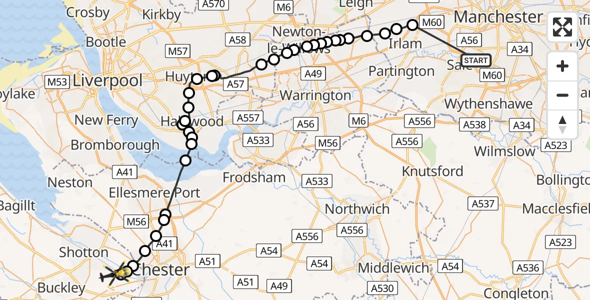 Flight route Police Helicopter Sale - Saltney Ferry, 15 May 2026, 15:37