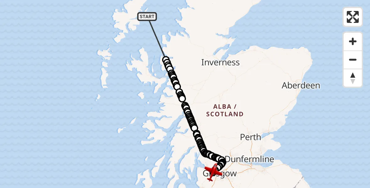 Flight route Air Ambulance Aircraft Inner Seas - Glasgow Airport, 15 May 2026, 15:42
