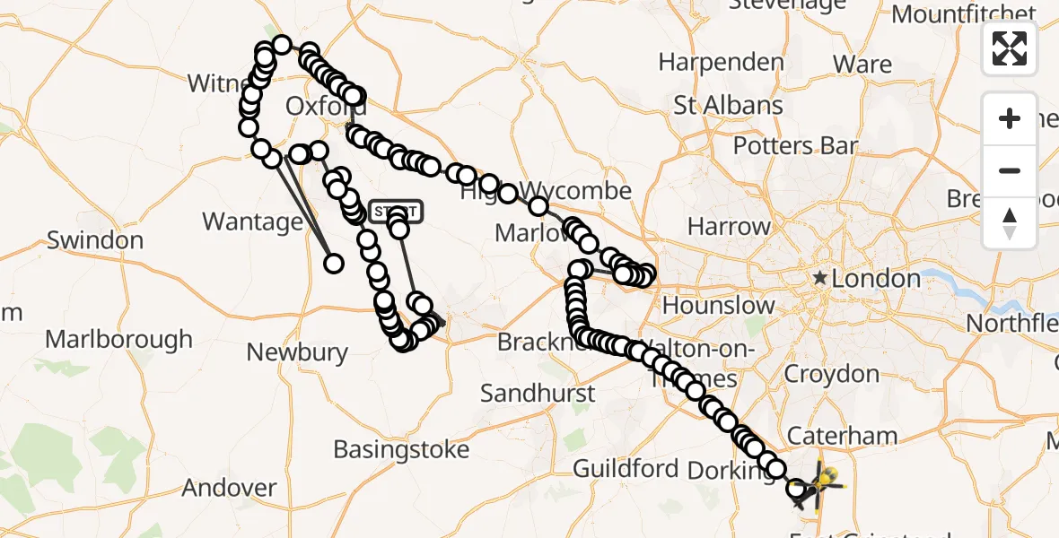 Flight route Police Helicopter RAF Benson - Tandridge, 15 May 2026, 16:05