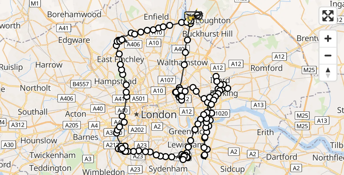 Flight route Police Helicopter Sewardstonebury - Sewardstonebury, 15 May 2026, 16:28
