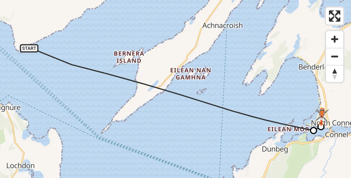 Flight route Coastguard Helicopter Inner Seas - Oban Airport, 15 May 2026, 16:42