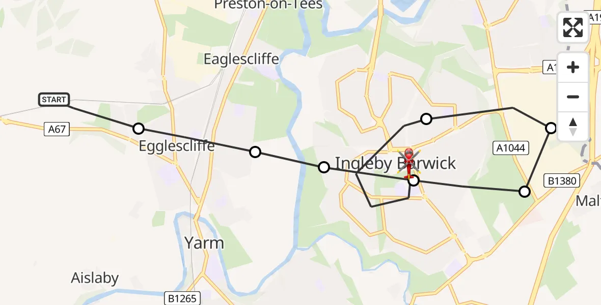 Flight route Air Ambulance Helicopter Egglescliffe - Ingleby Barwick, 15 May 2026, 16:47