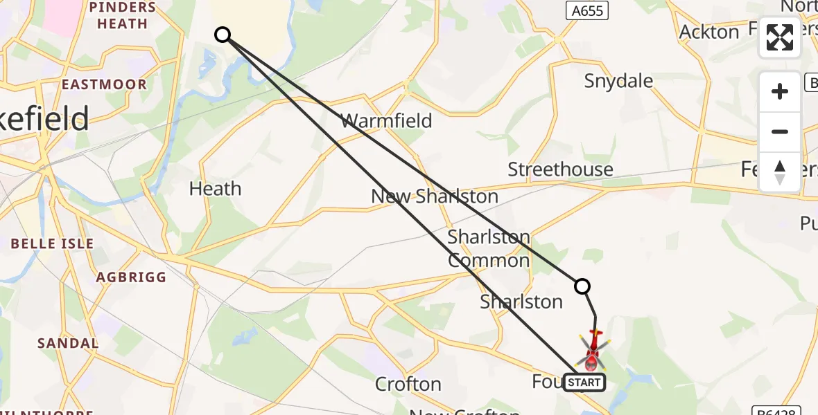 Flight route Air Ambulance Helicopter YAA Nostell Helicopter Port - YAA Nostell Helicopter Port, 15 May 2026, 16:48