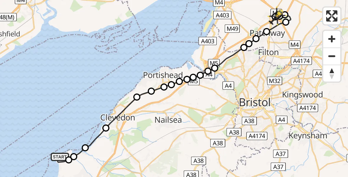 Flight route Police Helicopter Sand Bay - Almondsbury Helicopter Base, 15 May 2026, 17:21