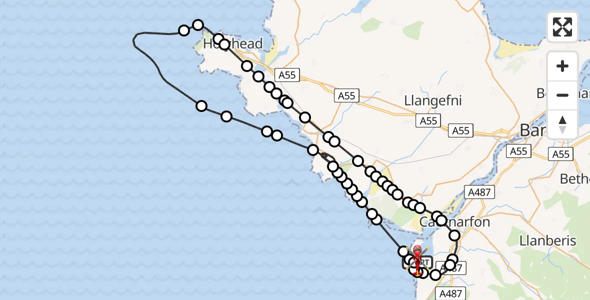 Flight route Air Ambulance Helicopter Caernarfon Airport - Caernarfon Airport, 15 May 2026, 17:23