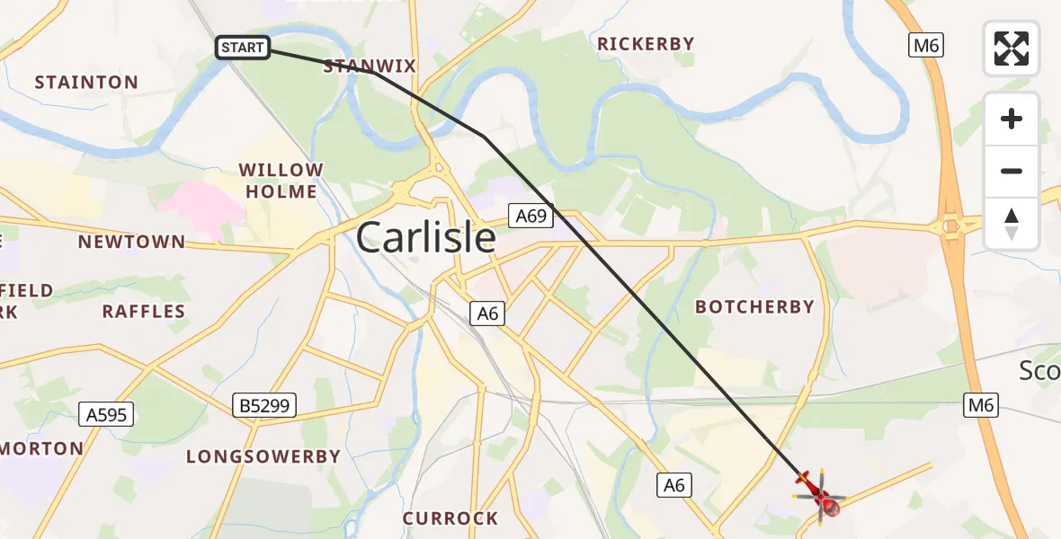 Flight route Air Ambulance Helicopter Carlisle - Carlisle, 15 May 2026, 18:08